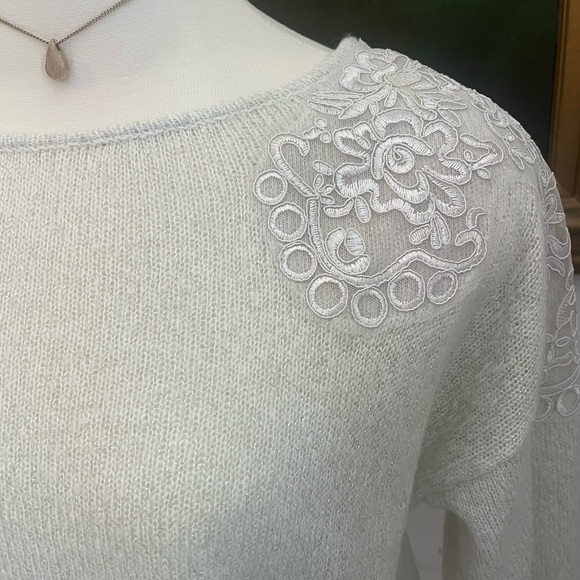 Elle Grey/White Sweater with Embroidered Accents - Picture 5 of 8